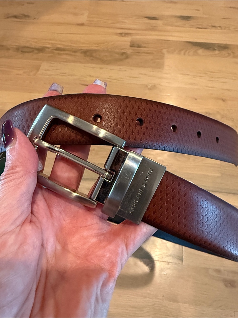 Brown & Black Textured Reversible Leather Belt with Silver Buckle 36